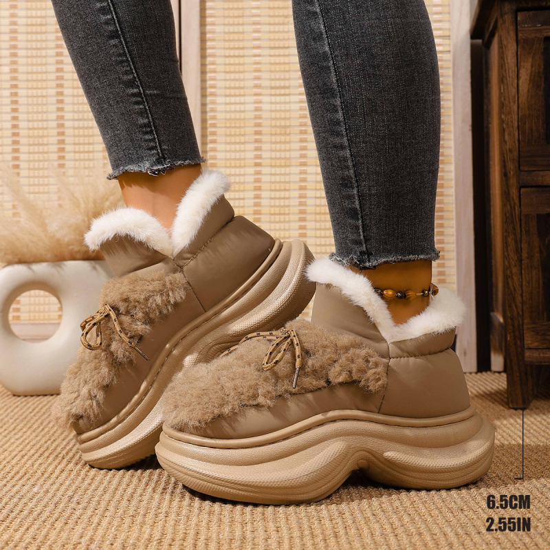 Ženske zimske čizme Euro-American, platnena gornja strana, EVA potplat, umjetni krzno, debeli potplat, 6.5 cm visina pete, srednji/niži shaft