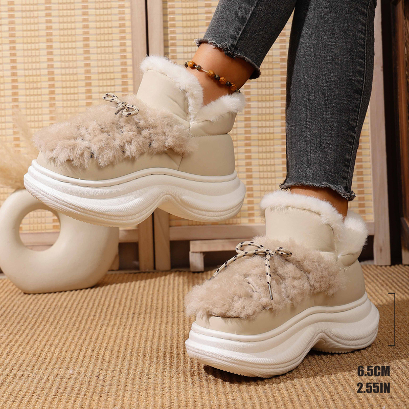Ženske zimske čizme Euro-American, platnena gornja strana, EVA potplat, umjetni krzno, debeli potplat, 6.5 cm visina pete, srednji/niži shaft