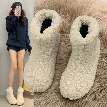 Ženske snježne čizme s fleeceom, korejskog stila, srednje visine, gumeni potplat, okrugli vrh