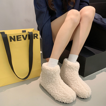 Ženske snježne čizme s fleeceom, korejskog stila, srednje visine, gumeni potplat, okrugli vrh