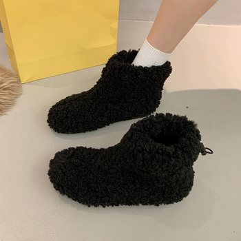 Ženske snježne čizme s fleeceom, korejskog stila, srednje visine, gumeni potplat, okrugli vrh