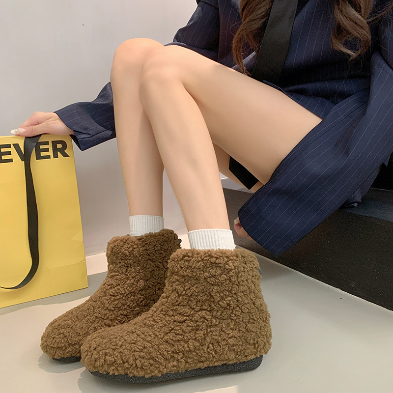 Ženske snježne čizme s fleeceom, korejskog stila, srednje visine, gumeni potplat, okrugli vrh