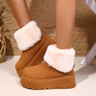 Kratke nubuk čizme za snijeg s umjetnim krznom iznutra, gumena debela platforma, stražnji zatvarač