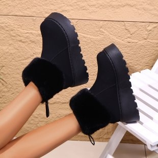 Kratke nubuk čizme za snijeg s umjetnim krznom iznutra, gumena debela platforma, stražnji zatvarač