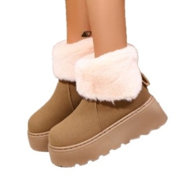 Kratke nubuk čizme za snijeg s umjetnim krznom iznutra, gumena debela platforma, stražnji zatvarač
