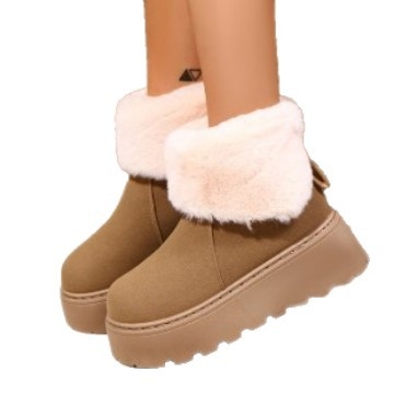 Kratke nubuk čizme za snijeg s umjetnim krznom iznutra, gumena debela platforma, stražnji zatvarač