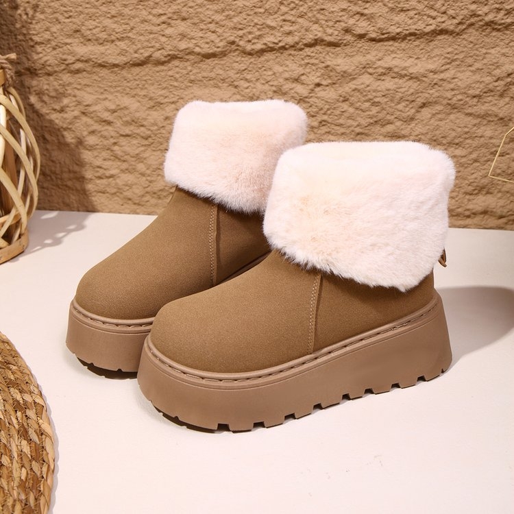 Kratke nubuk čizme za snijeg s umjetnim krznom iznutra, gumena debela platforma, stražnji zatvarač