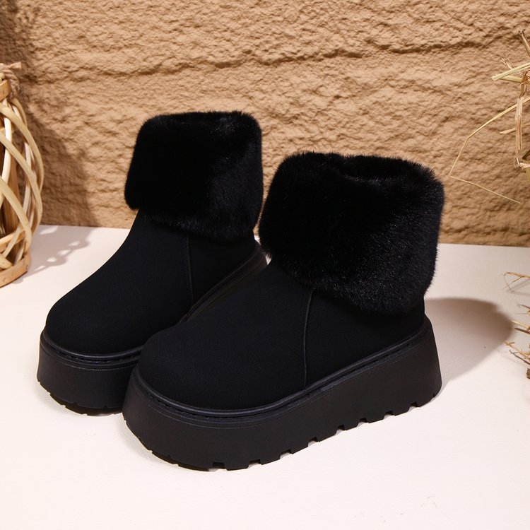 Kratke nubuk čizme za snijeg s umjetnim krznom iznutra, gumena debela platforma, stražnji zatvarač