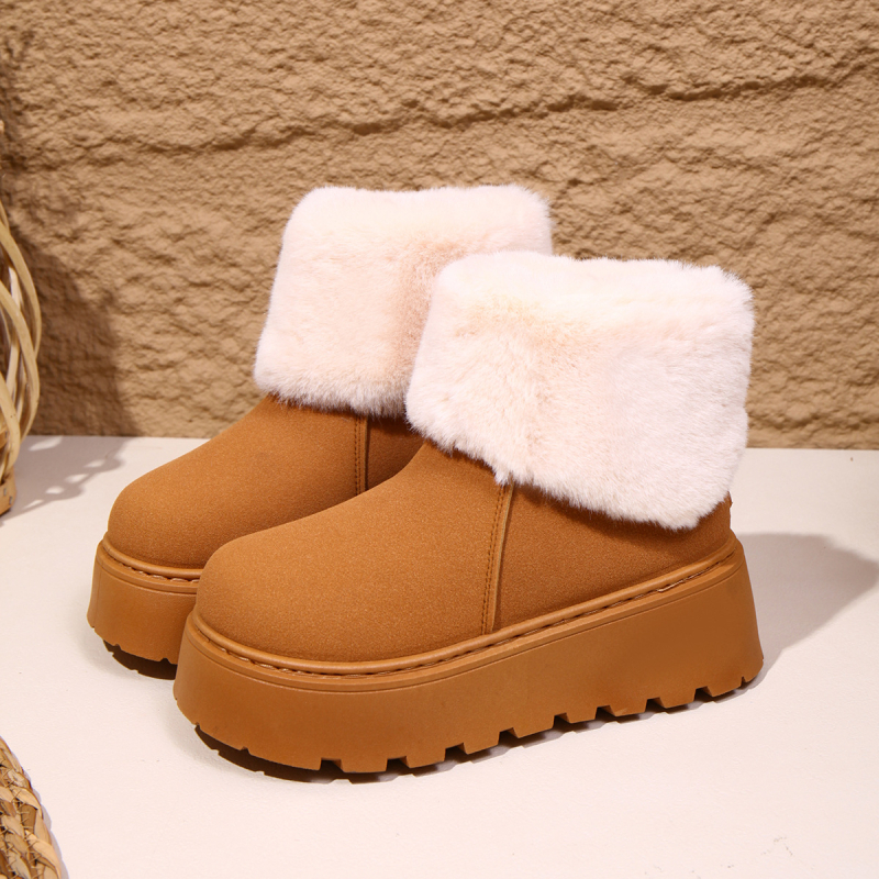 Kratke nubuk čizme za snijeg s umjetnim krznom iznutra, gumena debela platforma, stražnji zatvarač