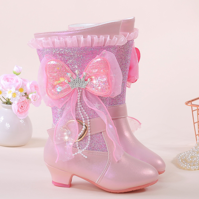 Dječje snježne čizme za djevojčice s visokim vrhom, gornji dio od umjetne kože, unutarnje umjetno krzno, bočni zatvarač, gumena potplata