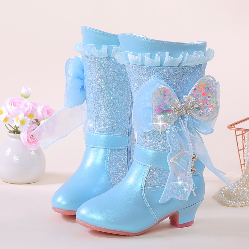 Dječje snježne čizme za djevojčice s visokim vrhom, gornji dio od umjetne kože, unutarnje umjetno krzno, bočni zatvarač, gumena potplata