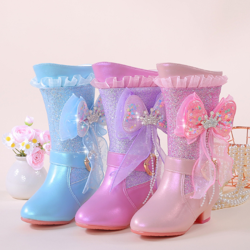 Dječje snježne čizme za djevojčice s visokim vrhom, gornji dio od umjetne kože, unutarnje umjetno krzno, bočni zatvarač, gumena potplata