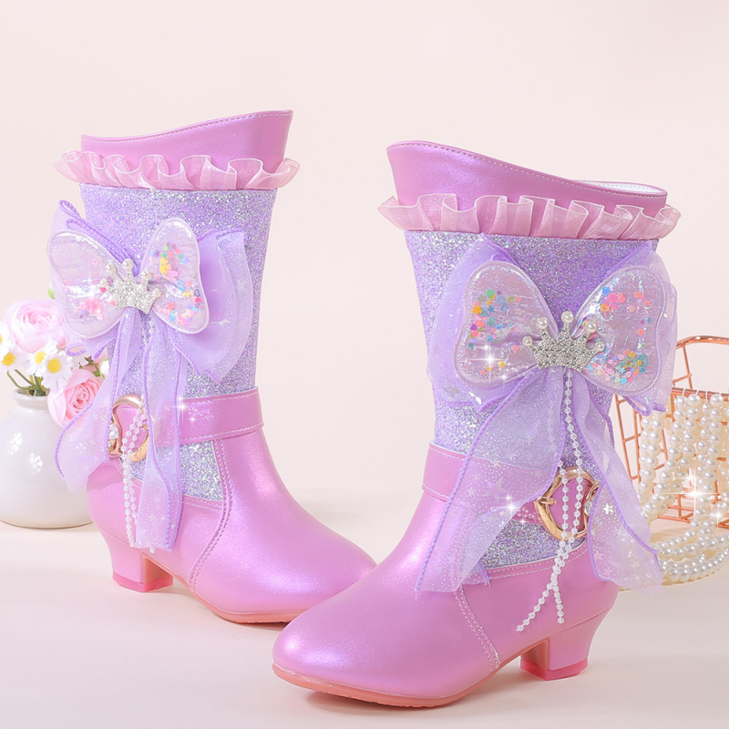 Dječje snježne čizme za djevojčice s visokim vrhom, gornji dio od umjetne kože, unutarnje umjetno krzno, bočni zatvarač, gumena potplata