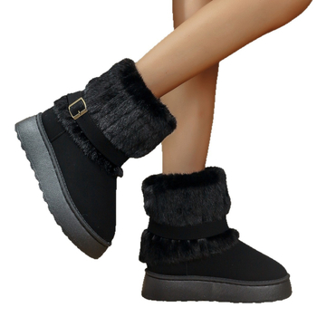 Ženske snježne čizme u korejskom stilu od velura, visok gornji dio, debela gumena potplata, unutarnje umjetno krzno
