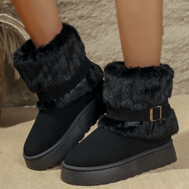 Ženske snježne čizme u korejskom stilu od velura, visok gornji dio, debela gumena potplata, unutarnje umjetno krzno