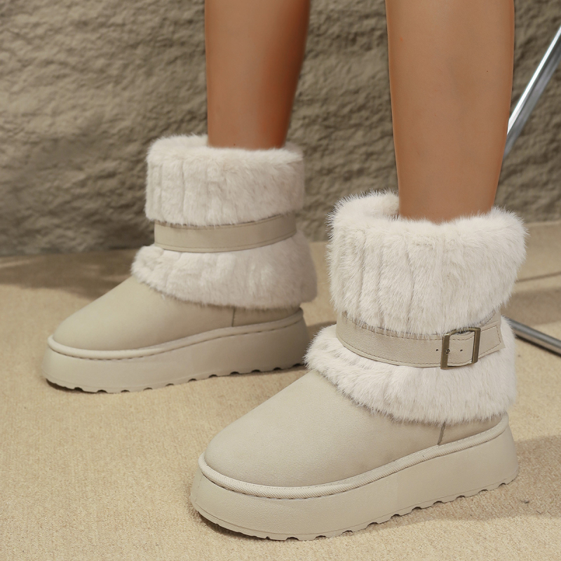 Ženske snježne čizme u korejskom stilu od velura, visok gornji dio, debela gumena potplata, unutarnje umjetno krzno