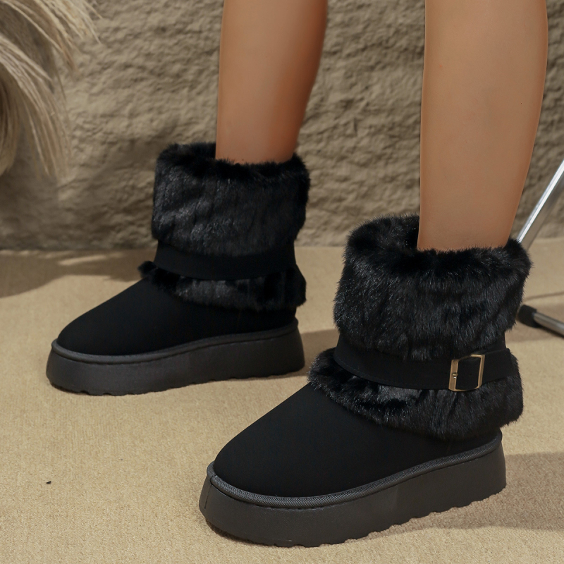 Ženske snježne čizme u korejskom stilu od velura, visok gornji dio, debela gumena potplata, unutarnje umjetno krzno