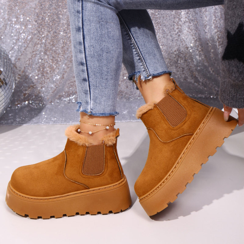 Ženske čizme za snijeg do sredine potkoljenice, bez vezivanja, gornji materijal kravlji velur, topla podstava od umjetnog krzna