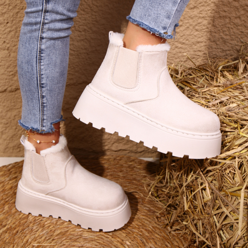 Ženske čizme za snijeg do sredine potkoljenice, bez vezivanja, gornji materijal kravlji velur, topla podstava od umjetnog krzna