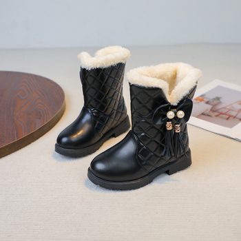 Dječje ženske zimske čizme – debele tople do srednjeg listova, gornji dio od umjetne kože, gumeni potplat, unutarnji umjetno krzno, korejski stil
