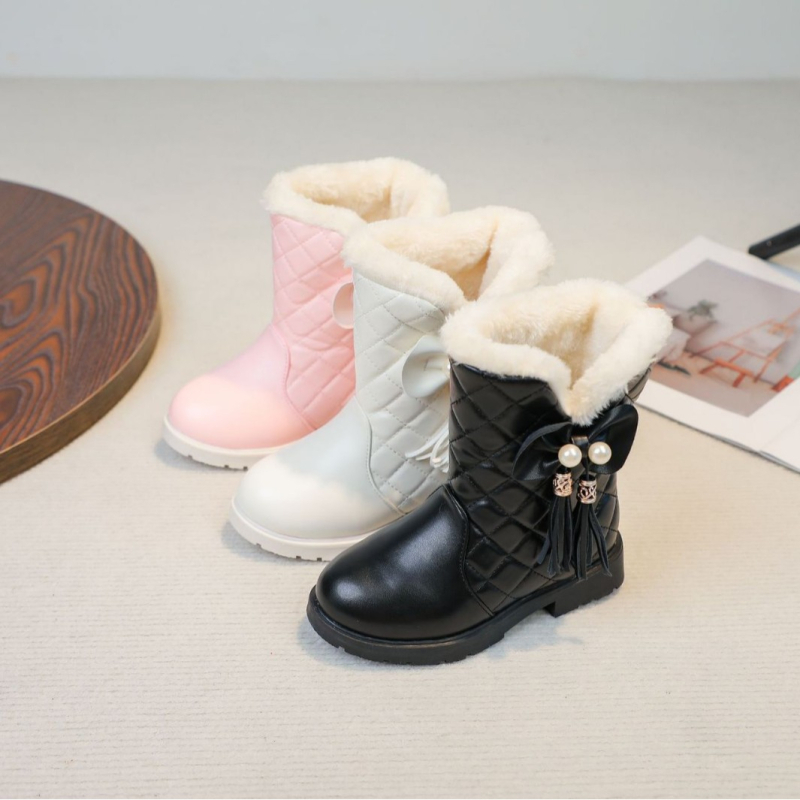 Dječje ženske zimske čizme – debele tople do srednjeg listova, gornji dio od umjetne kože, gumeni potplat, unutarnji umjetno krzno, korejski stil