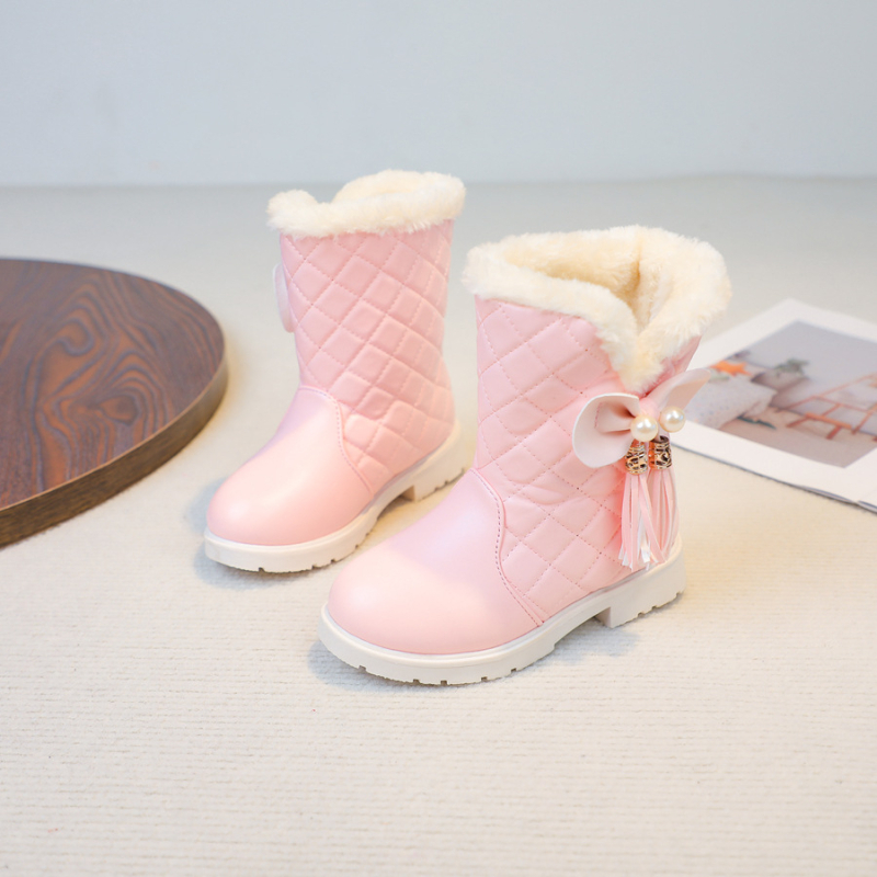 Dječje ženske zimske čizme – debele tople do srednjeg listova, gornji dio od umjetne kože, gumeni potplat, unutarnji umjetno krzno, korejski stil