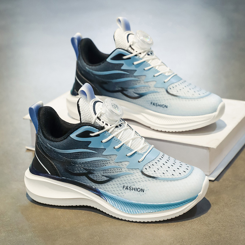 Pantofi sport pentru alergare cu partea superioară din plasă, talpă EVA, model cu dungi, închidere cu cataramă rotativă, pentru bărbați