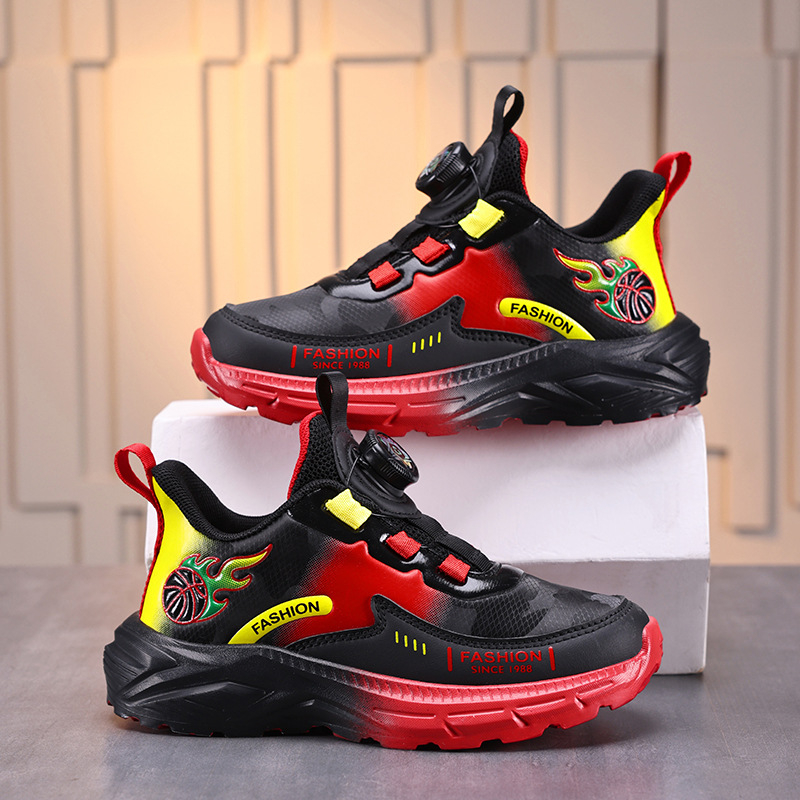 Pantofi sport pentru copii cu cataramă rotativă – Părți superioare din piele artificială, ușori, antiderapante, talpă MD