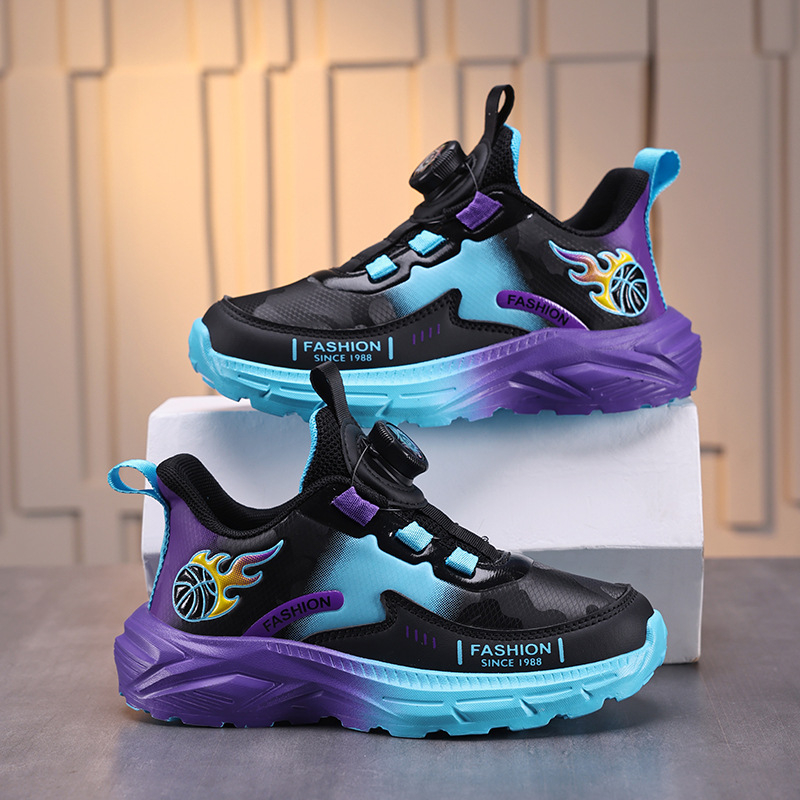 Pantofi sport pentru copii cu cataramă rotativă – Părți superioare din piele artificială, ușori, antiderapante, talpă MD