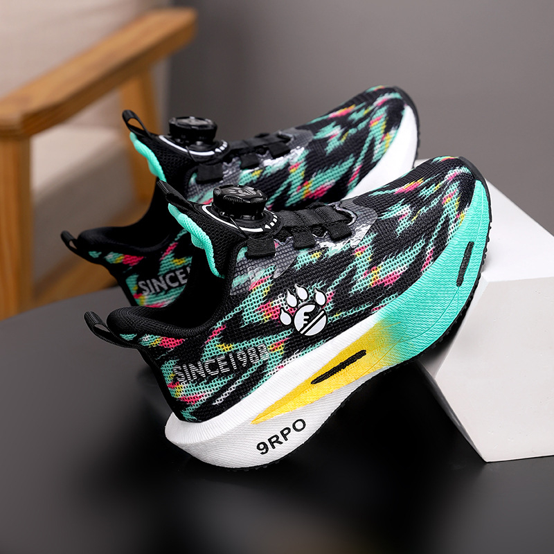 Pantofi sport pentru copii cu cataramă rotativă - partea superioară din plasă respirabilă, talpă din cauciuc antiderapant, unisex, pentru vârste 4-16 ani