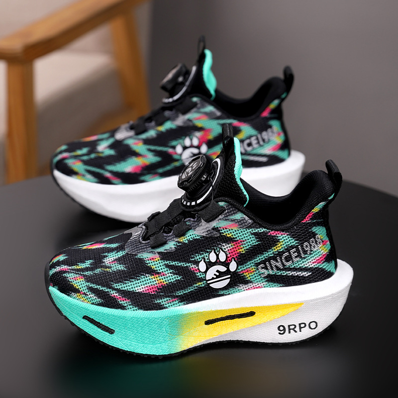 Pantofi sport pentru copii cu cataramă rotativă - partea superioară din plasă respirabilă, talpă din cauciuc antiderapant, unisex, pentru vârste 4-16 ani