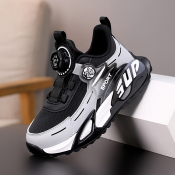 Pantofi de alergare pentru copii, unisex, partea superioară PU + plasă, respirabili, închidere cu buton rotativ, pentru vârste 4–16 ani