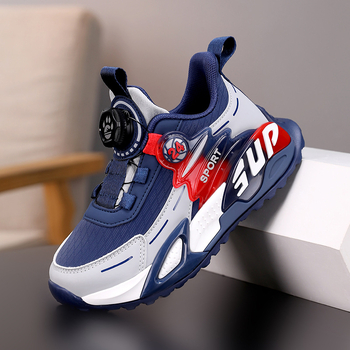 Pantofi de alergare pentru copii, unisex, partea superioară PU + plasă, respirabili, închidere cu buton rotativ, pentru vârste 4–16 ani