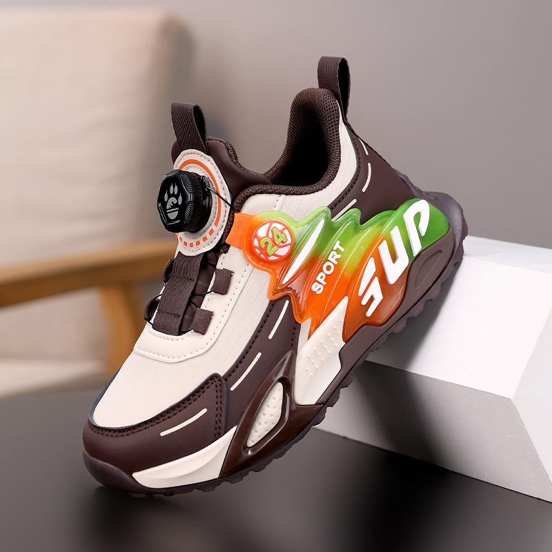 Pantofi de alergare pentru copii, unisex, partea superioară PU + plasă, respirabili, închidere cu buton rotativ, pentru vârste 4–16 ani