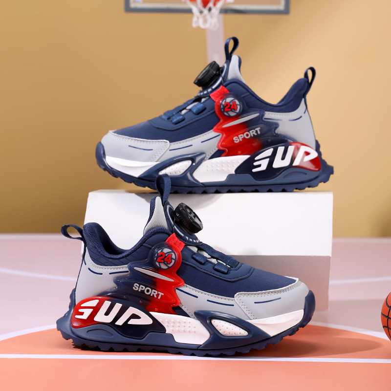 Pantofi de alergare pentru copii, unisex, partea superioară PU + plasă, respirabili, închidere cu buton rotativ, pentru vârste 4–16 ani