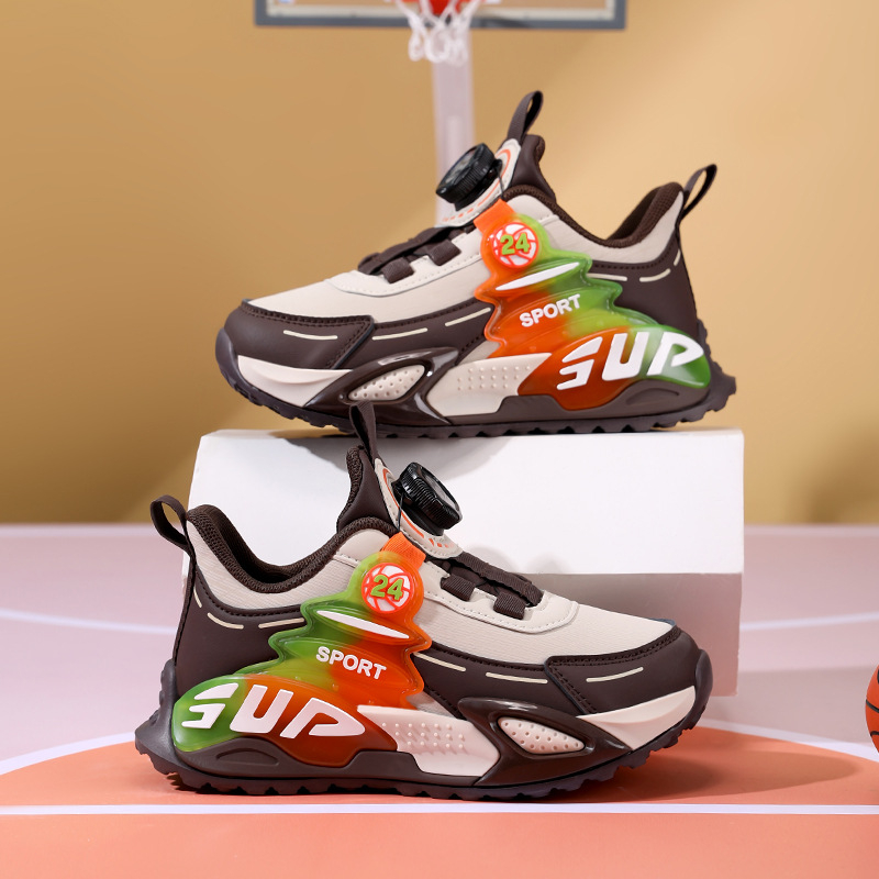 Pantofi de alergare pentru copii, unisex, partea superioară PU + plasă, respirabili, închidere cu buton rotativ, pentru vârste 4–16 ani