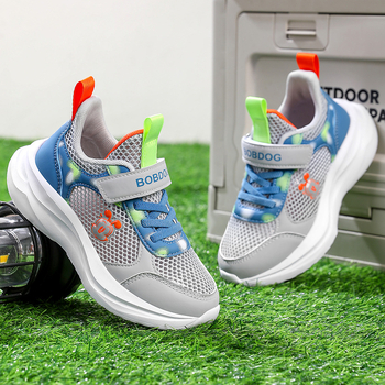 Adidași sport pentru copii din plasă, cu partea superioară din plasă și piele, respirabili, ușori, talpă EVA, închidere Velcro