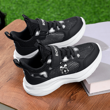 Adidași sport pentru copii din plasă, cu partea superioară din plasă și piele, respirabili, ușori, talpă EVA, închidere Velcro