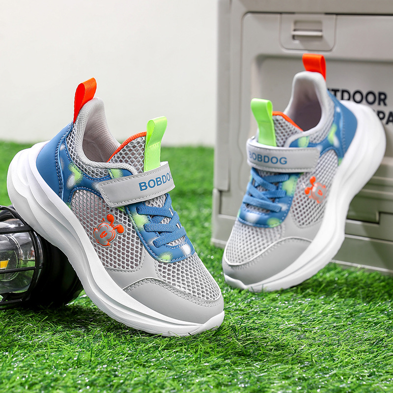 Adidași sport pentru copii din plasă, cu partea superioară din plasă și piele, respirabili, ușori, talpă EVA, închidere Velcro