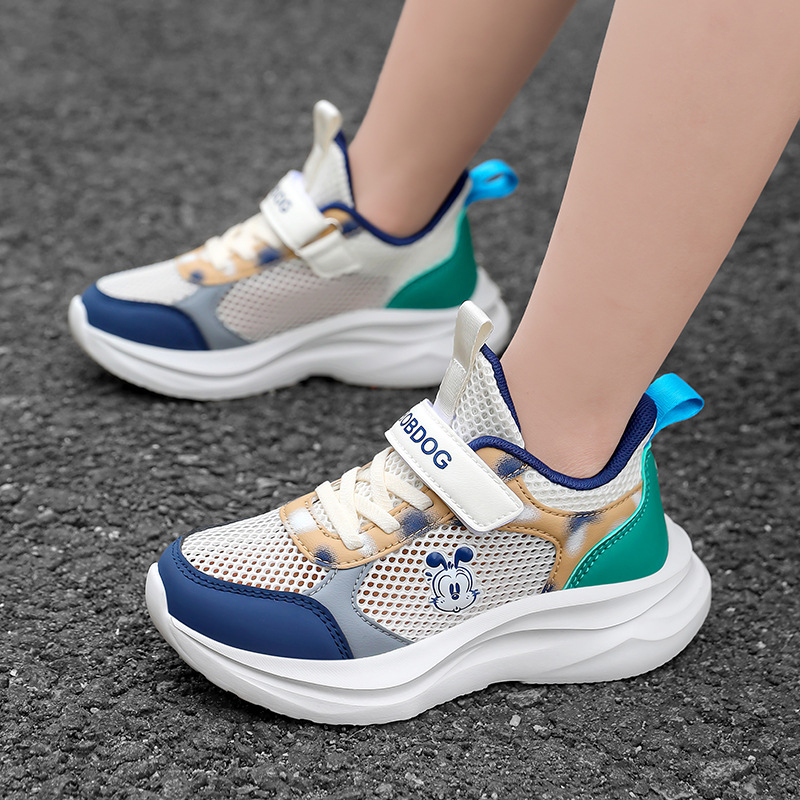 Adidași sport pentru copii din plasă, cu partea superioară din plasă și piele, respirabili, ușori, talpă EVA, închidere Velcro