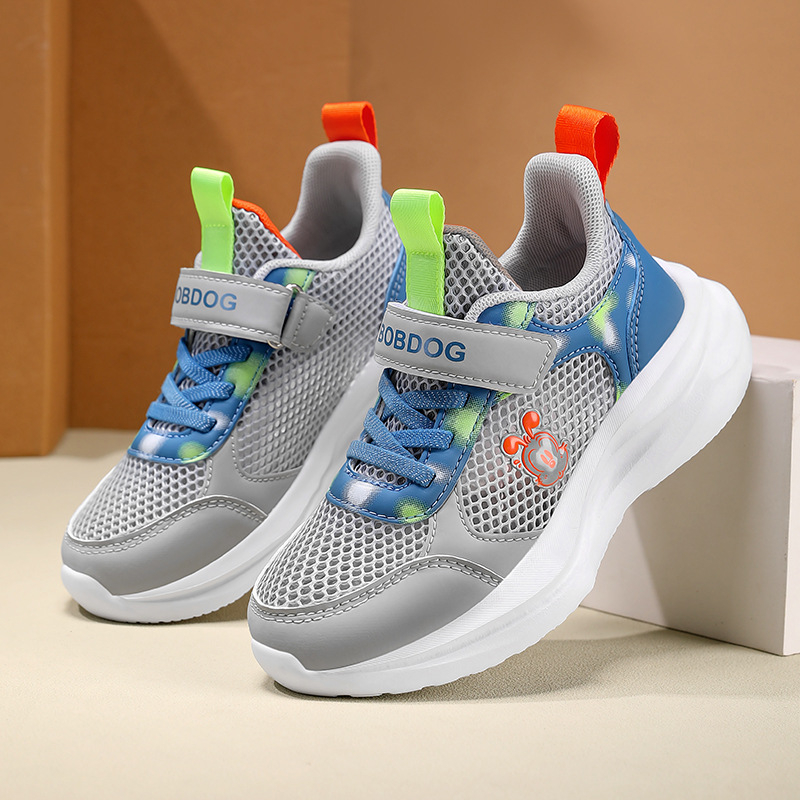 Adidași sport pentru copii din plasă, cu partea superioară din plasă și piele, respirabili, ușori, talpă EVA, închidere Velcro