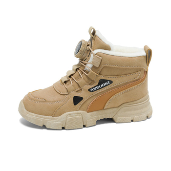 Ghete de iarnă pentru copii, unisex, căptușite cu fleece, panouri din piele, închidere cu bandă elastică, talpă PVC