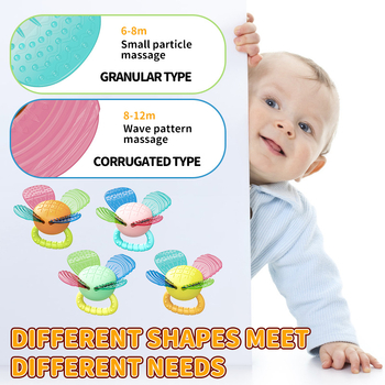 Силиконова зъбна дрънкалка за бебета – цветеобразна форма, безопасна за варене и дъвчене, за деца 0–3 години