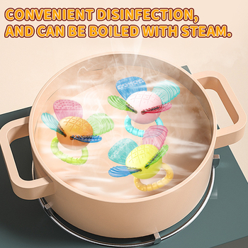 Силиконова зъбна дрънкалка за бебета – цветеобразна форма, безопасна за варене и дъвчене, за деца 0–3 години