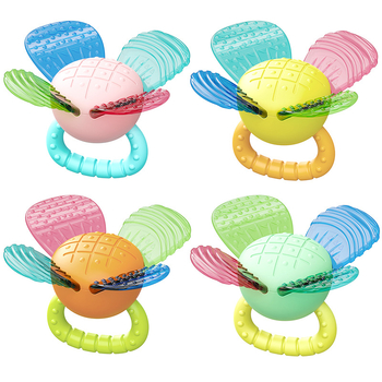 Силиконова зъбна дрънкалка за бебета – цветеобразна форма, безопасна за варене и дъвчене, за деца 0–3 години