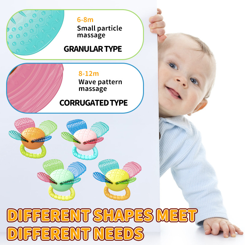 Силиконова зъбна дрънкалка за бебета – цветеобразна форма, безопасна за варене и дъвчене, за деца 0–3 години