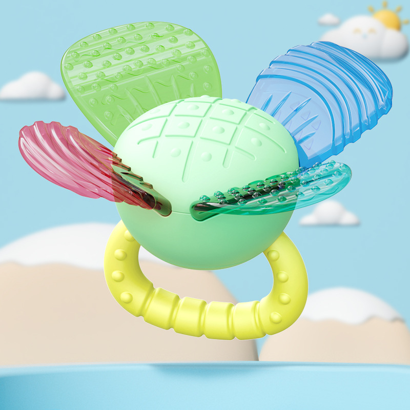 Силиконова зъбна дрънкалка за бебета – цветеобразна форма, безопасна за варене и дъвчене, за деца 0–3 години