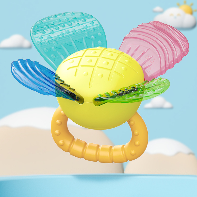 Силиконова зъбна дрънкалка за бебета – цветеобразна форма, безопасна за варене и дъвчене, за деца 0–3 години