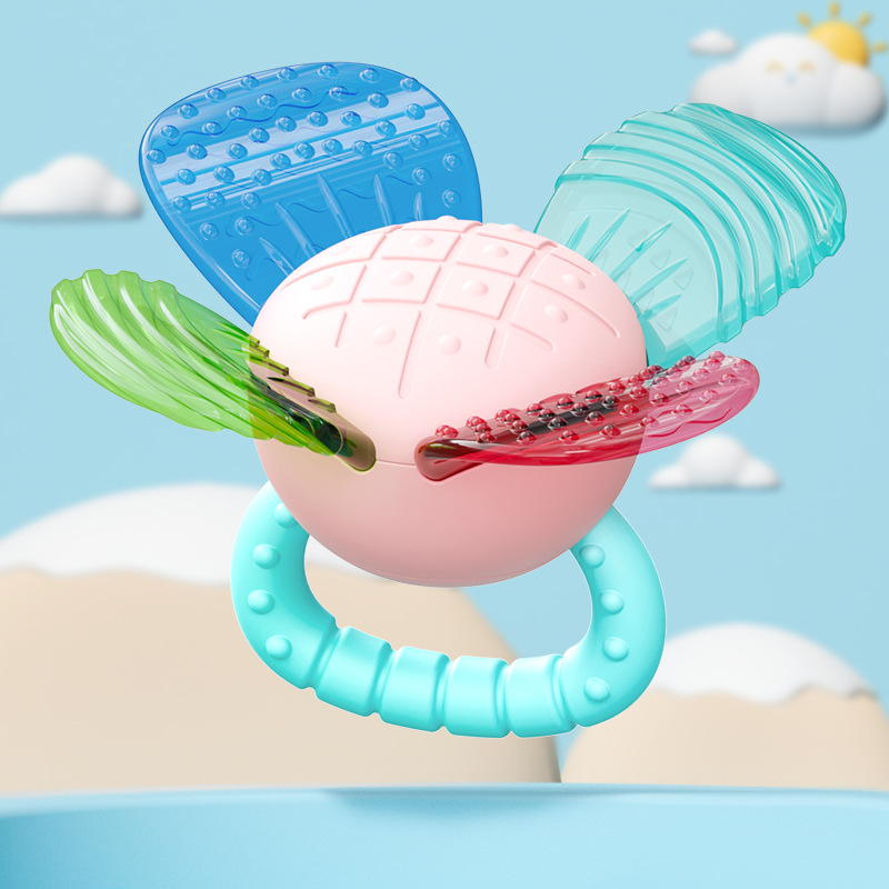 Силиконова зъбна дрънкалка за бебета – цветеобразна форма, безопасна за варене и дъвчене, за деца 0–3 години