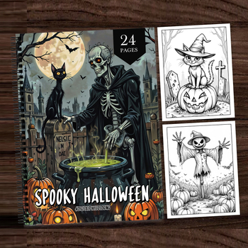 Felinco carte de colorat Halloween Horror pentru adulți - Ușurare a stresului, 24 de pagini, 120 g/m2 hârtie